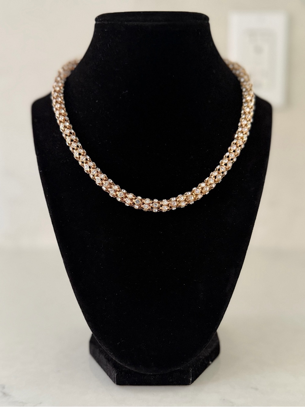 Vintage Monet Gold Rhinestone Necklace - Women Jewelry